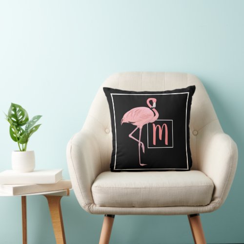Custom Pretty Pink Flamingo Watercolor On Black Throw Pillow