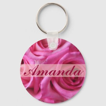 Custom Pretty Pink Roses Name  Initials Keychain by ggbythebay at Zazzle