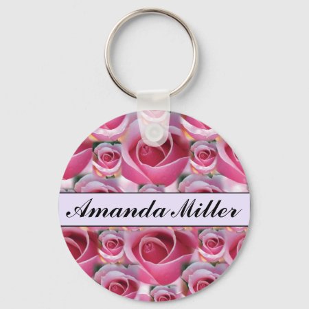 Custom Pretty Pink Roses Name, Initials Keychain