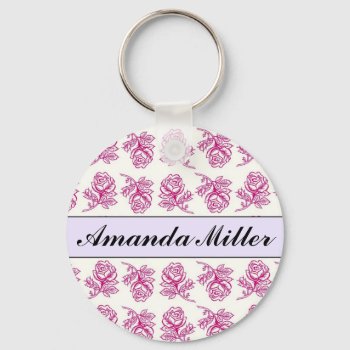 Custom Pretty Pink Roses Name  Initials Keychain by ggbythebay at Zazzle