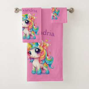 Custom Pretty Pink Unicorn Bath Towel Set