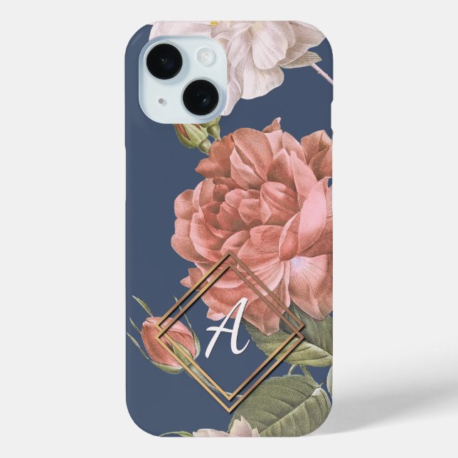Custom Pretty Roses Floral Pattern Gold Frame Case-Mate iPhone Case (Back)