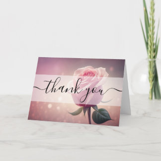 Custom Pretty Single Pink Rose Thank You Card
