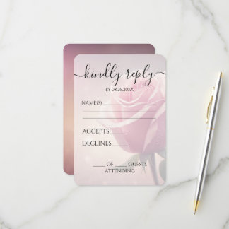 Custom Pretty Single Pink Rose Wedding RSVP Card