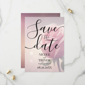 Custom Pretty Single Pink Rose Wedding Save The Date