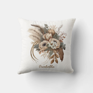 Custom Pretty Watercolor Boho Beige Floral Throw Pillow