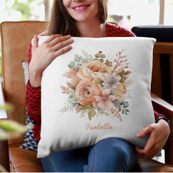 Custom Pretty Watercolor Peach Floral Throw Pillow by shabnamahsandesigns at Zazzle