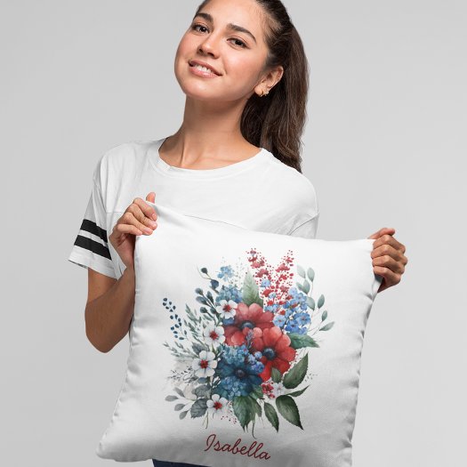 Custom Pretty Watercolor Red Blue White Floral