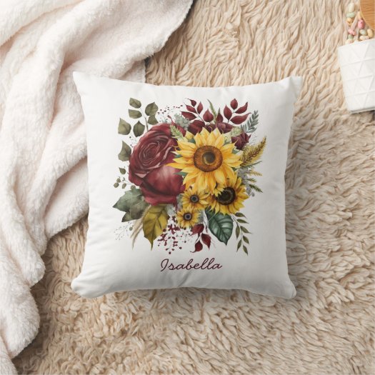 Custom Pretty Watercolor Sunflower Burgundy Floral