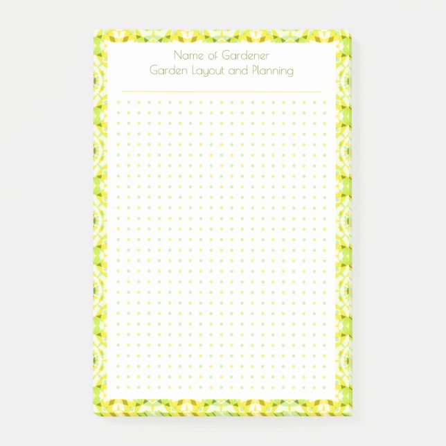 Custom Pretty Yellow Dot Grid Garden Layout Plan Post-it Notes (Front)