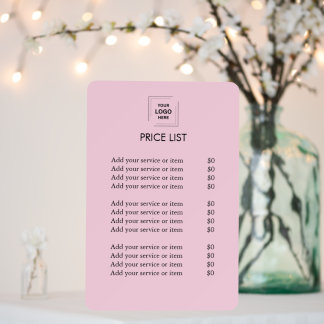 Custom Price List | Business Logo Modern pink  Foam Board