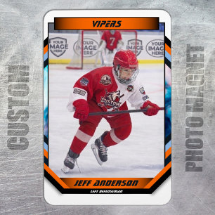 Custom Prime Orange & Navy Ice Hockey Photo Magnet