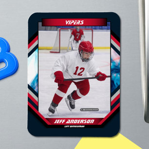 Custom Prime Red & Navy Ice Hockey Photo Magnet