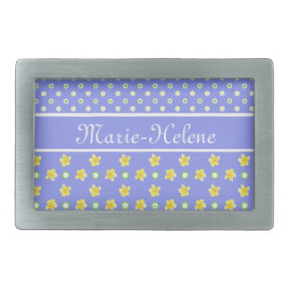 Custom Primroses Belt Buckle: Polka Dots, Blue Rectangular Belt Buckle