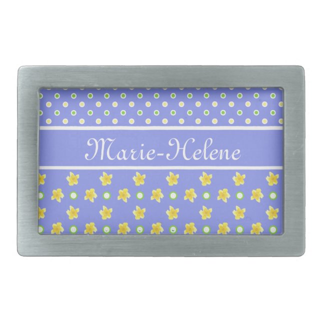 Custom Primroses Belt Buckle: Polka Dots, Blue Rectangular Belt Buckle (Front)