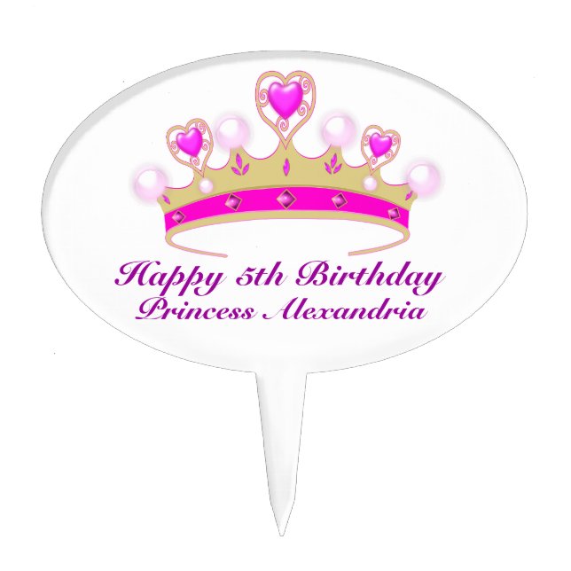 Custom Princess Birthday Tiara Cupcake Topper (Front)