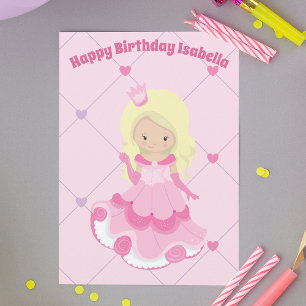 Custom Princess Pretty Pink Blond Girl Birthday Card