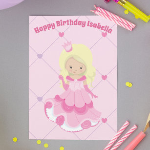 Custom Princess Pretty Pink Blond Girl Birthday Card
