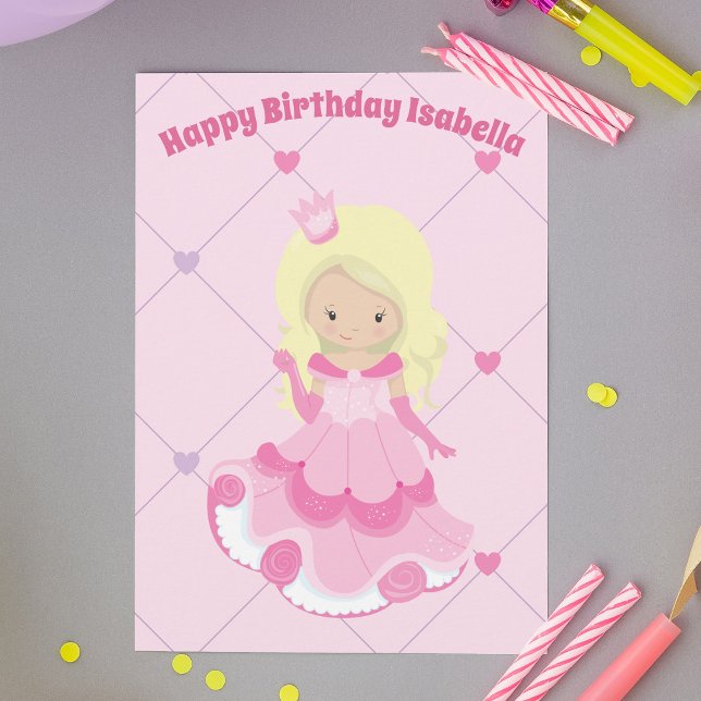 Custom Princess Pretty Pink Blond Girl Birthday Card (Creator Uploaded)