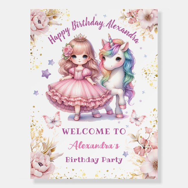 Custom Princess Unicorn Birthday Party Foam Board (Front)
