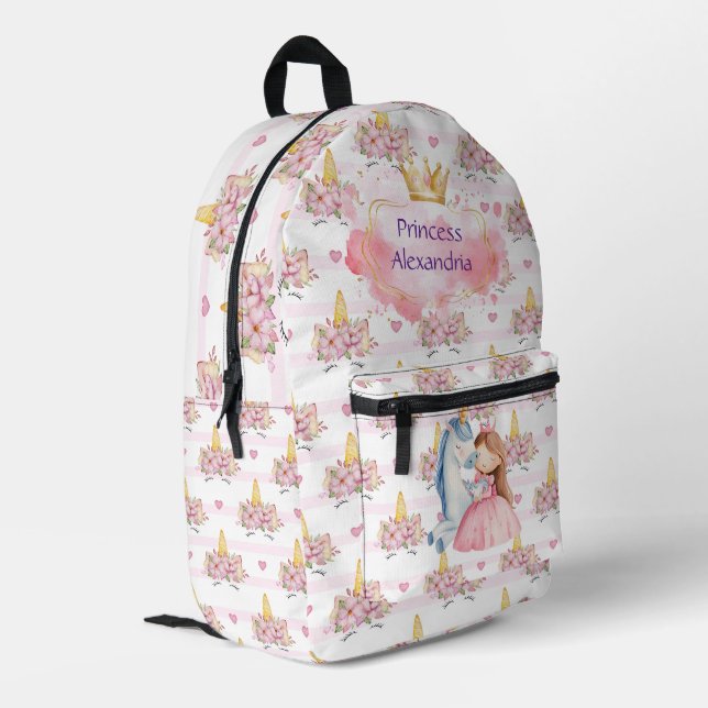 Custom Princess Unicorn Pink Printed Backpack (Back Corner Left)