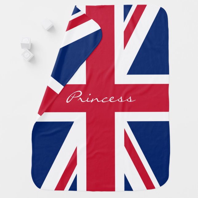 Custom Princess Union Jack Red White Blue Flag Baby Blanket (In Situ)