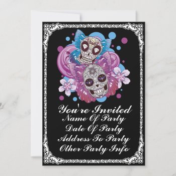 Custom Print Butterfly Sugar Skull Party Invites by TattooSugarSkulls at Zazzle