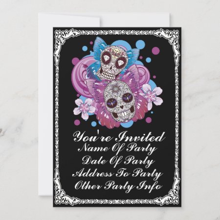 Custom Print Butterfly Sugar Skull Party Invites