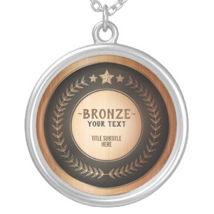 CUSTOM PRINT DIY MEDAL Bronze Champion EDITABLE Silver Plated Necklace
