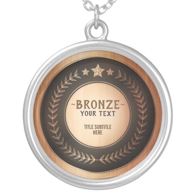 CUSTOM PRINT DIY MEDAL Bronze Champion EDITABLE Silver Plated Necklace (Front)
