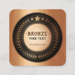 CUSTOM PRINT DIY MEDAL Bronze Champion EDITABLE Square Business Card