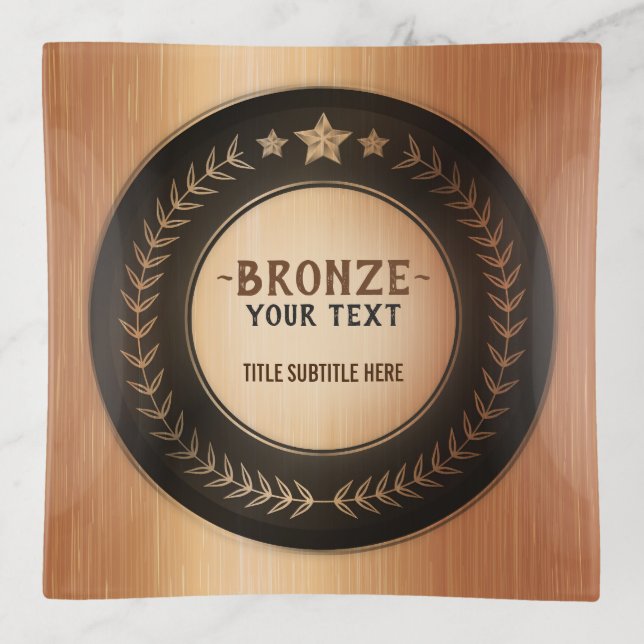 CUSTOM PRINT DIY MEDAL Bronze Champion EDITABLE Trinket Tray (Front)