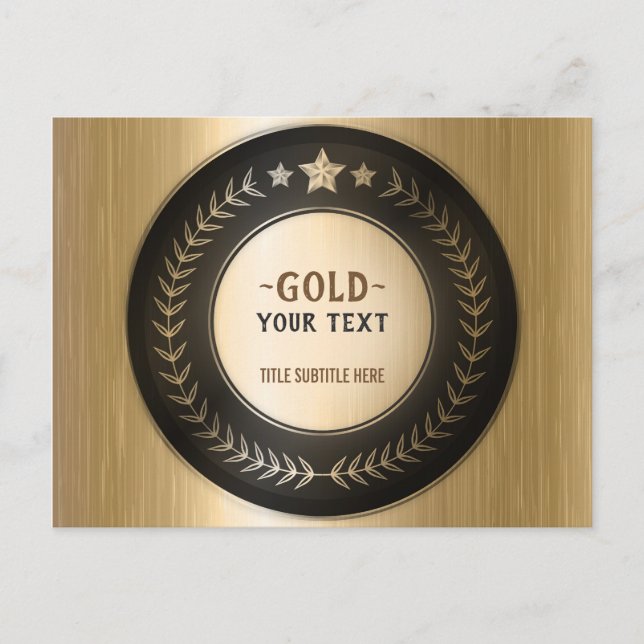 CUSTOM PRINT DIY MEDAL Gold #1 ADD YOUR LOGO edit Postcard (Front)