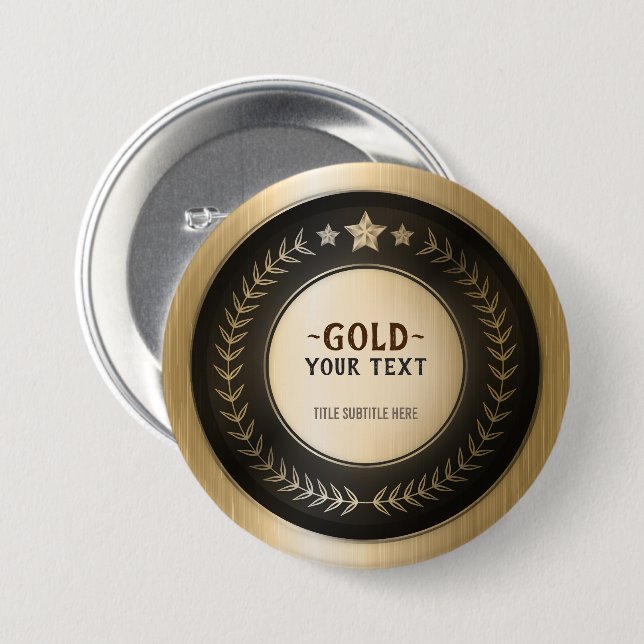 CUSTOM PRINT DIY MEDAL Gold #1 Champion EDITABLE Button (Front & Back)