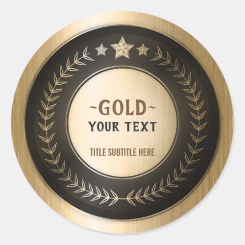 CUSTOM PRINT DIY MEDAL Gold 1 Champion EDITABLE Classic Round Sticker