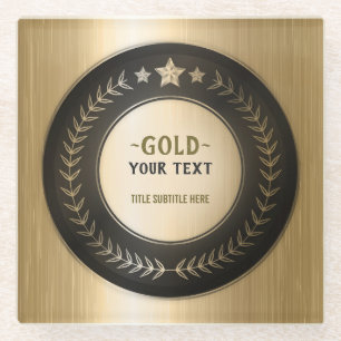 CUSTOM PRINT DIY MEDAL Gold #1 Champion EDITABLE Glass Coaster