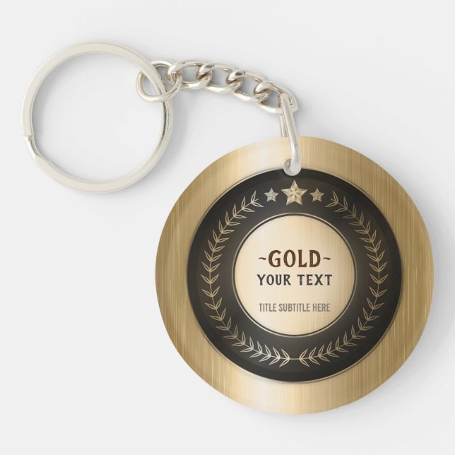 CUSTOM PRINT DIY MEDAL Gold #1 Champion EDITABLE Keychain (Front)
