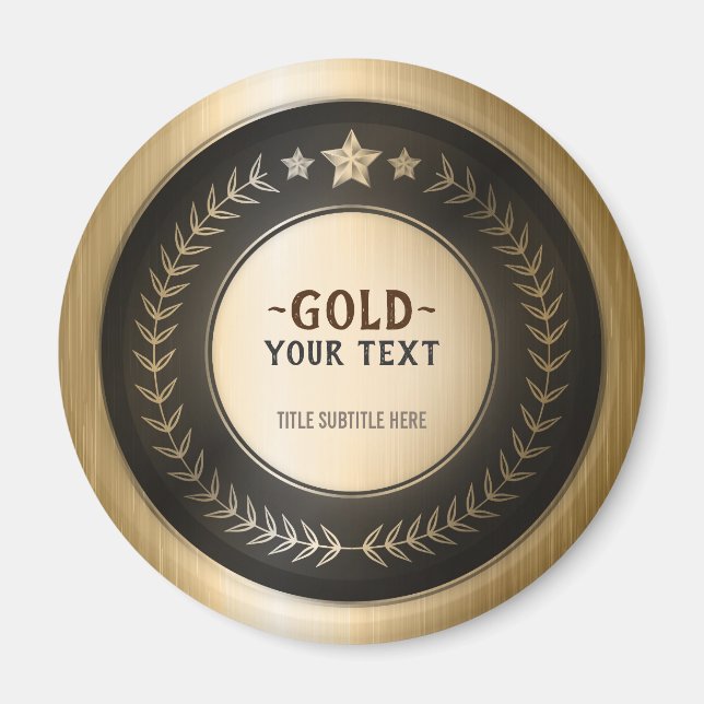 CUSTOM PRINT DIY MEDAL Gold #1 Champion EDITABLE Magnet (Front)