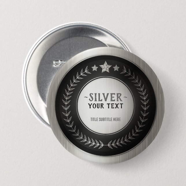 CUSTOM PRINT DIY MEDAL Silver Champion EDITABLE Button (Front & Back)