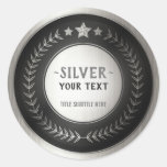 CUSTOM PRINT DIY MEDAL Silver Champion EDITABLE Classic Round Sticker