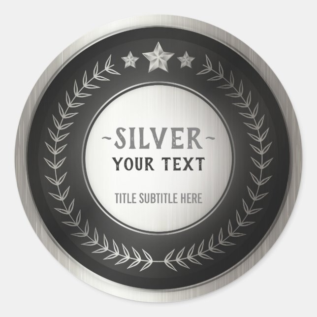 CUSTOM PRINT DIY MEDAL Silver Champion EDITABLE Classic Round Sticker (Front)