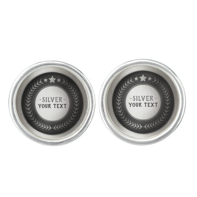 CUSTOM PRINT DIY MEDAL Silver Champion EDITABLE Cufflinks (Front)