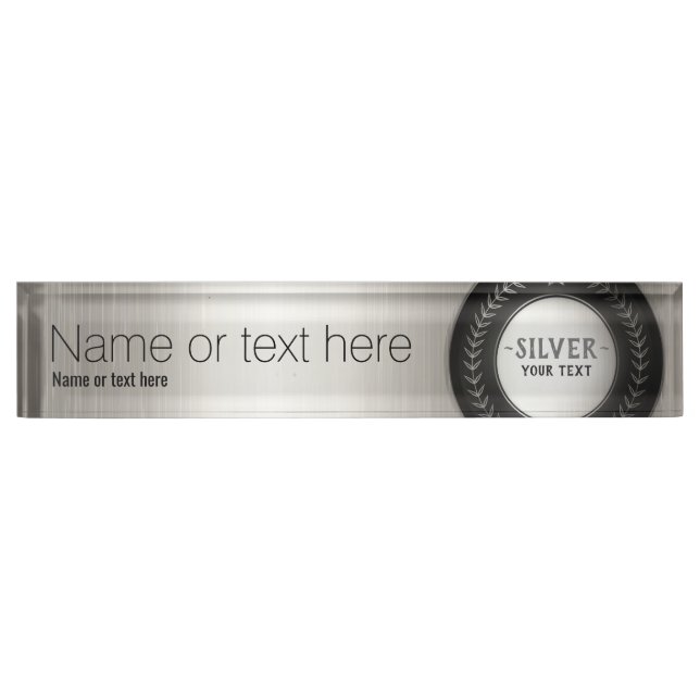 CUSTOM PRINT DIY MEDAL Silver Champion EDITABLE Desk Name Plate (Front)