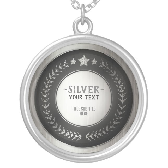 CUSTOM PRINT DIY MEDAL Silver Champion EDITABLE Silver Plated Necklace (Front)