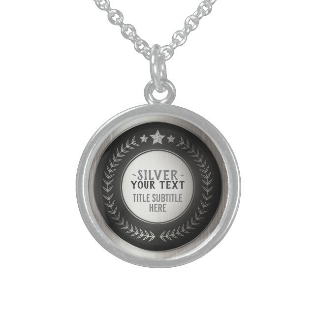 CUSTOM PRINT DIY MEDAL Silver Champion EDITABLE Sterling Silver Necklace (Front)