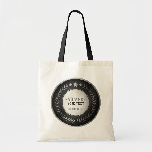 CUSTOM PRINT DIY MEDAL Silver Champion EDITABLE Tote Bag (Front)