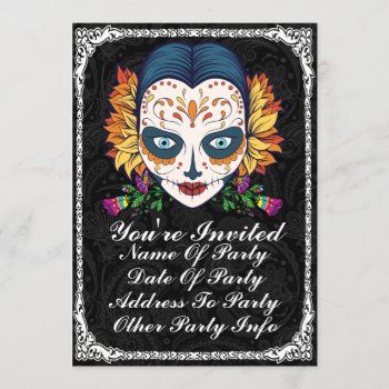 Custom Print Sugar Skull Woman Party Invites by TattooSugarSkulls at Zazzle