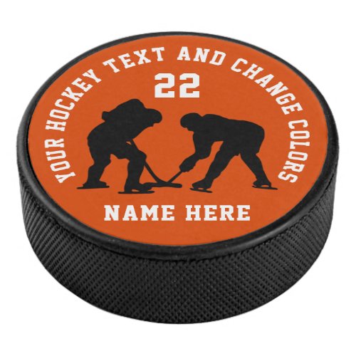 Custom Printed Hockey Pucks Change Text and Colors