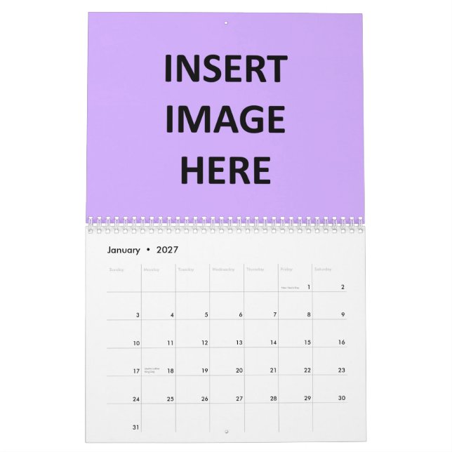 Custom Printed Monthly Calendar Template (Jan 2027)