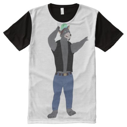 CUSTOM PRINTED PANEL T-SHIRT - WOLF ROCKER